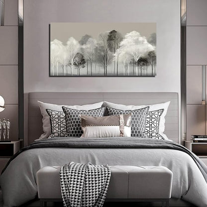 Prepeyssee Black and White Tree Wall Art for Living Room Large Landscape Modern Artwork Gray Forest Picture for Bedroom Home Office Ready to Hang 24x48 Inch