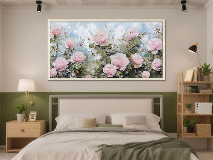 Ardemy Rose Canvas Wall Art for Living Room Floral Framed Pictures Wall Decor Large Paintings Flower Textured Bedroom Artwork Dining Room Home Office Kitchen 48"x24"