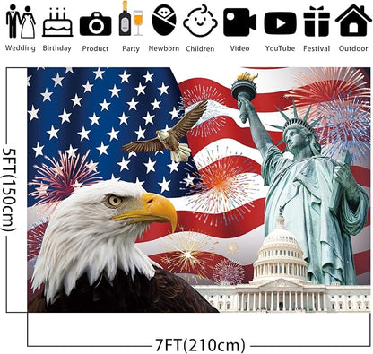 Independence Day Backdrop,7x5FT 4th of July Backdrop American Flag Background USA Flag Portrait Banner Patriotic Veterans Party Decor Supplies