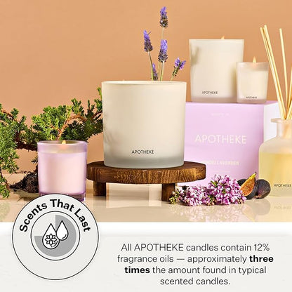 Apotheke Luxury Scented Candles for Home, Hinoki Lavender - Petite Aromatherapy Jar Candle with Soy Wax Blend