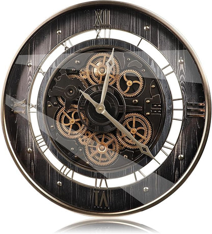 HOIBAI Wall Clock, 24 Inch Moving Gears Clock Large Wall Clock for Living Room Decor Rustic Vintage Industrial Steampunk Farmhouse Big Clock for Home Kitchen Bedroom Office