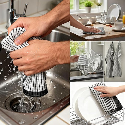 6 Pack Cotton Kitchen Towels – 29.5 x 19.5 Inches Grey & White Checkered Tea Towels, Absorbent Dish Cloths & Kitchen Drying Towels, Quick-Dry Hand Towels with Hanging Loop, Durable, Woven Design