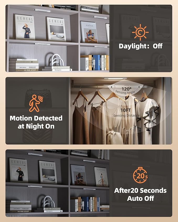 EZVALO 3 Pack Led Under Cabinet Lights Wireless with Charging Station, 7’’ Rechargeable Motion Sensor Light Indoor,3 Color Temperatures&Dimmable Closet Lights for Cabinets, Bookshelf, Stair, Hallway