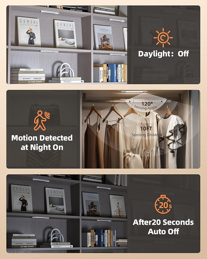 EZVALO 3 Pack Led Under Cabinet Lights Wireless with Charging Station, 7’’ Rechargeable Motion Sensor Light Indoor,3 Color Temperatures&Dimmable Closet Lights for Cabinets, Bookshelf, Stair, Hallway