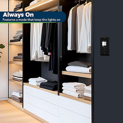 TOPGREENER in Wall PIR Motion Sensor Light Switch, Occupancy Sensor Switch, 𝐍𝐞𝐮𝐭𝐫𝐚𝐥 𝐖𝐢𝐫𝐞 𝐑𝐞𝐪𝐮𝐢𝐫𝐞𝐝, On/Off Override, 𝐒𝐢𝐧𝐠𝐥𝐞 𝐏𝐨𝐥𝐞, 4A, 500W, TSOS5-BKWP,Black,4 Pack