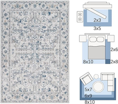 jinchan Runner Rug 2x5 - Vintage Hallway Machine Washable Rug Floral Non Slip with Rubber Backing Ultra-Thin Carpet Runner for Kitchen Bedroom Laundry Room Farmhouse Entryway (2x5ft,Blue)
