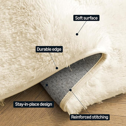 Amazon Basics Fluffy Washable Area Rug, Shaggy Carpet for Living Room, Bedroom, 6' W × 9' L, Beige