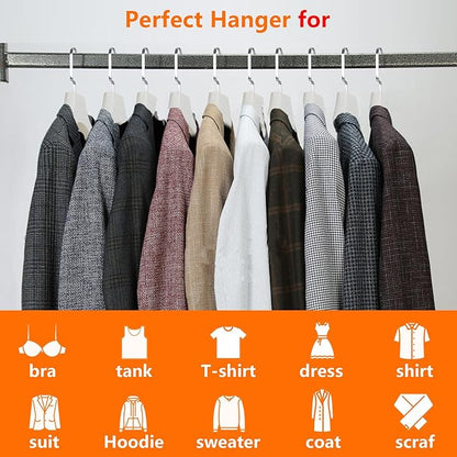 DEDU Suit Hangers for Men 15 Pack Width 17.7", Ivory White Coat Hangers no Shoulder Bump Non Slip for Thick Sweaters, Plastic Extra Wide Shoulder with Pants Bar & Metal Hook