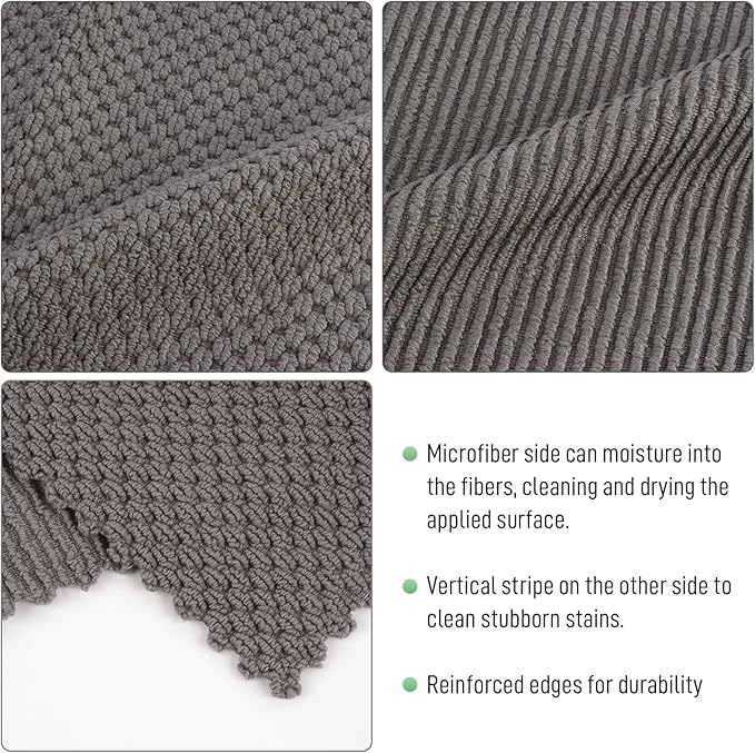 SINLAND Microfiber Dish Cloth for Washing Dishes Rags Best Kitchen Washcloth Cleaning Cloths with Poly Scour Side Popcorn Texture 12Inchx12Inch 10 Pack Grey