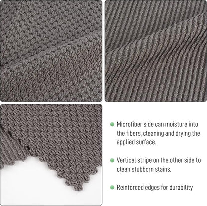 SINLAND Microfiber Dish Cloth for Washing Dishes Rags Best Kitchen Washcloth Cleaning Cloths with Poly Scour Side Popcorn Texture 12Inchx12Inch 10 Pack Grey