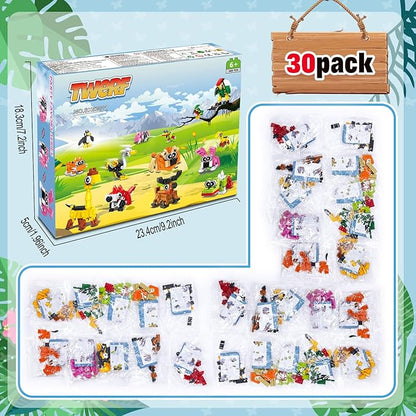 Valentines Party Favors for Kids- 30 Pack Animals Building Blocks Set Goody Bags Stuffers Classroom Prizes Easter Basket Stuffer Birthday Party Valentine's Return Gifts for Boys Girls Age 6-12+