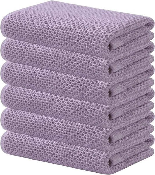 Kitinjoy 100% Cotton Waffle Weave Kitchen Towels, 6-Pack Super Soft and Absorbent Dish Towels for Drying Dishes, Kitchen Hand Towels, 13 in x 28 in, Lavender