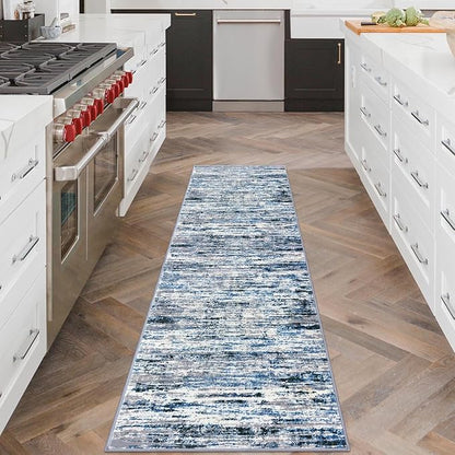 Modern Abstract Runner Rug 2x6, Grey Blue White Washable Kitchen Runner Non-Slip Soft Hallway Rug Runner Thin Print Faux Wool Carpet for Entryway Bedroom Laundry Room Indoor Home Decor
