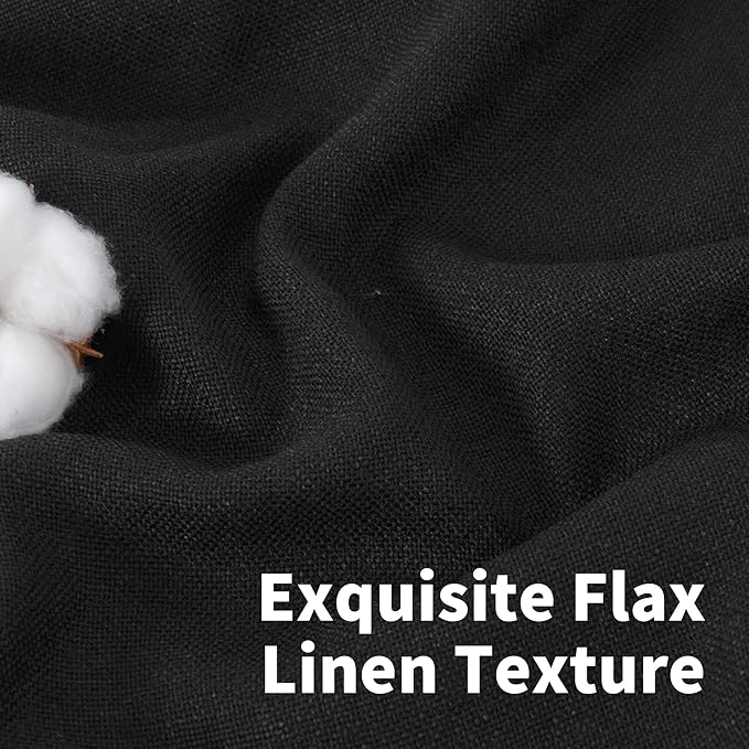 YoungsTex Black Linen Curtains 84 Inch Length for Living Room, Light Filteringt Semi Sheer Window Drapes Rod Pocke Back Tab for Office Bedroom, 2 Panels, 52 X 84 Inch