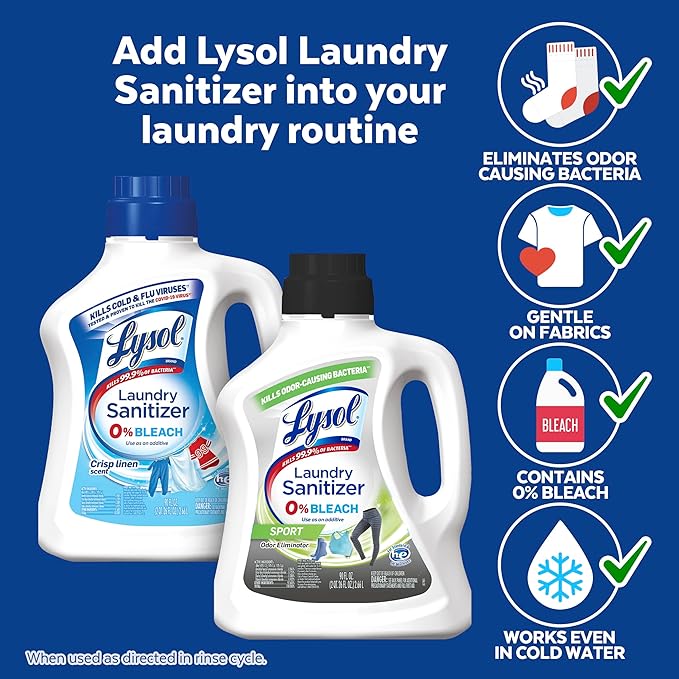 Lysol Sport Laundry Sanitizer Additive, Sanitizing Liquid for Gym Clothes and Activewear, Eliminates Odor Causing Bacteria, 90oz