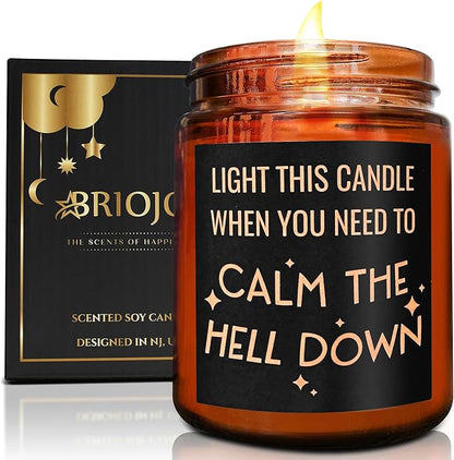 Calming Candles - Funny Relaxing Gift for Her - Calm Down, Relax Gifts for Women Men - Birthday Gift for Friend Coworker Bestie Sister - Aromatherapy, Anxiety Stress Relief Soy Jar Candle