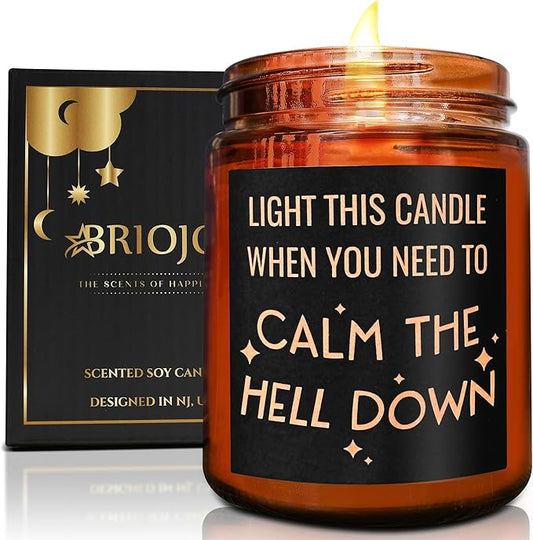 Calming Candles - Funny Relaxing Gift for Her - Calm Down, Relax Gifts for Women Men - Birthday Gift for Friend Coworker Bestie Sister - Aromatherapy, Anxiety Stress Relief Soy Jar Candle