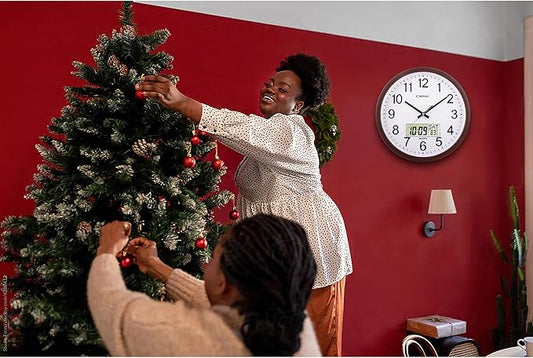 OSTAR 14" Large Analog Digital Display Wall Clock Silent Non-Ticking, Day of The Week Temperature Battery Operated Clock for Living Room Bedroom Kitchen