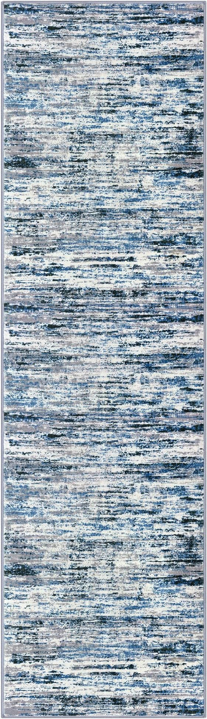 Modern Abstract Bedroom Runner Rug 2x7, Grey Blue White Washable Kitchen Runner, Non-Slip Soft Thin Faux Wool Mat for Entryway, Hallway, Laundry Room, Indoor Home Decor
