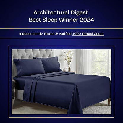 California Design Den Thick and Natural 100% Cotton Sheets Queen Size Bed Set - Luxury 1000 Thread Count Sateen, Deep Pockets, Soft, Breathable and Durable Bedding Sheets & Pillowcases - Navy Blue