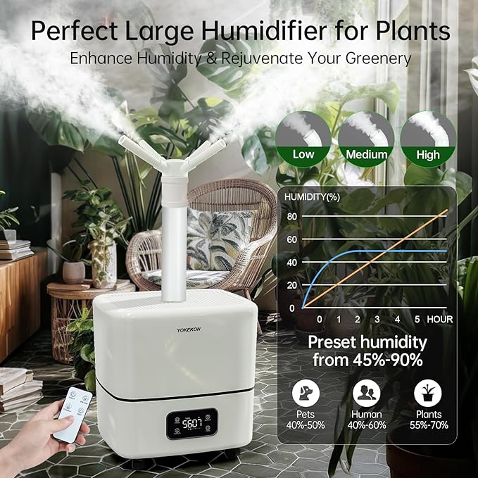 YOKEKON Humidifier Large Room 5000 sq.ft, 30L/7.93Gal Commercial Whole House Humidifier, Top-Fill Humidifiers for home with Extension Tube, Ideal for Plants, Office, Warehouse & Greenhouse