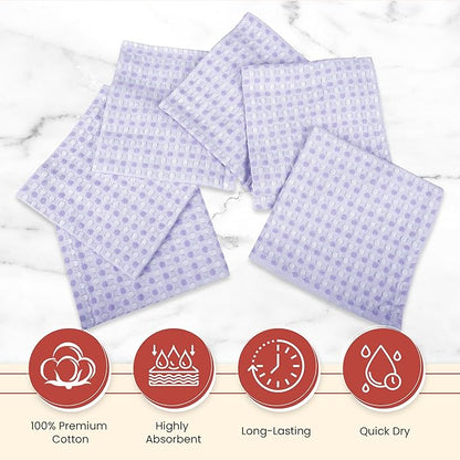 Vintage Vista 100% Cotton Dish Cloths (Pack of 6) - Dish Rags for Washing Dishes - Reusable & Highly Absorbent Kitchen Towels - Kitchen Rags for Christmas - (12" x 12" - Purple Honeycomb)