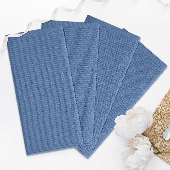 Homaxy Premium Kitchen Towels (18"x 28", 12 Pack), Large 100% Cotton Kitchen Hand Towels, Ultra Absorbent Ribbed Terry Tea Towels Set with Hanging Loop, Navy Blue