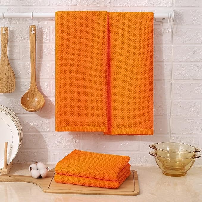 Kitinjoy 100% Cotton Waffle Weave Kitchen Towels, 6-Pack Super Soft and Absorbent Dish Towels for Drying Dishes, Kitchen Hand Towels, 13 in x 28 in, Orange