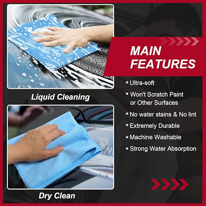 200 Pcs Microfiber Cleaning Cloth 16x16 Inch Microfiber Towels for Car Ultra Absorbent Cleaning Rags Reusable Lint Free Streak Free Detailing Towel for Car Washing Drying Dusting (Blue)