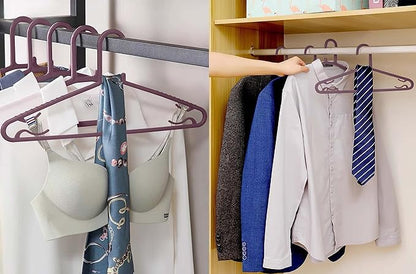 Plastic Hangers 50 Pack, Light Weight Durable Clothes Hangers with Hooks Standard Size G-Shape&Non-Slip Coat Hangers for Everyday Use (Purple)
