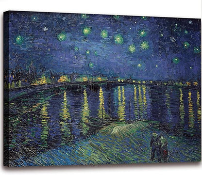 Vincent Van Gogh Canvas Wall Art - Starry Night Over The Rhone Painting, Classic Artwork Picture Print for Home Decor. 24"x36"
