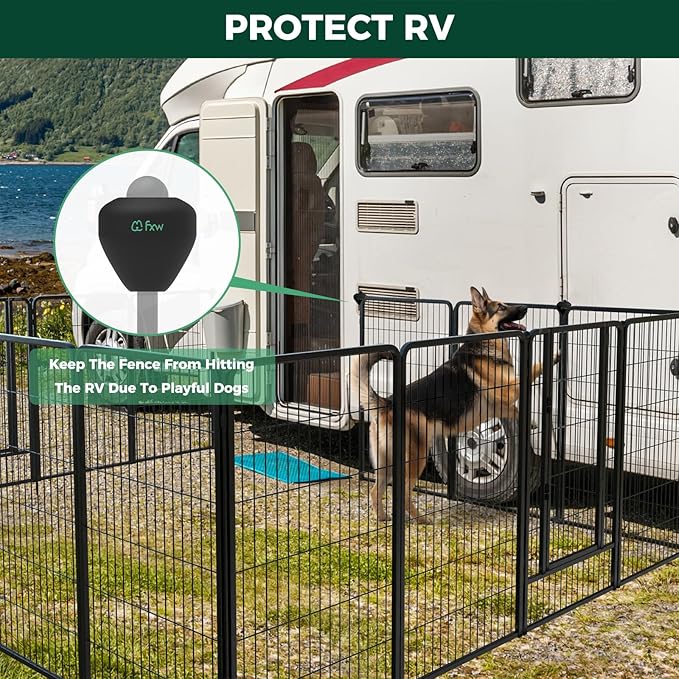FXW Instant Unleashed Dog Playpen, Portable Pet Fence for Outdoor, RV Trips, and Camping, 45 inch, 16 Panels for Large Dogs with RV Protector Ball (Pack of 6)│Patented