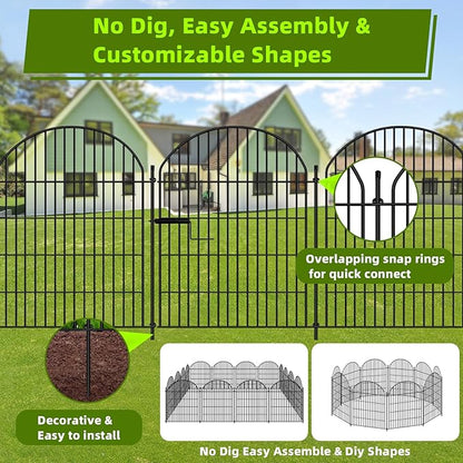 HIGH 10 Panels Garden Fence 36in H x 22.5ft L with Gate, No Dig Dog Fence Animal Barrier, Decorative Rustproof Metal Garden Edging Border Panel Fencing for Outdoor, Yard, Patio