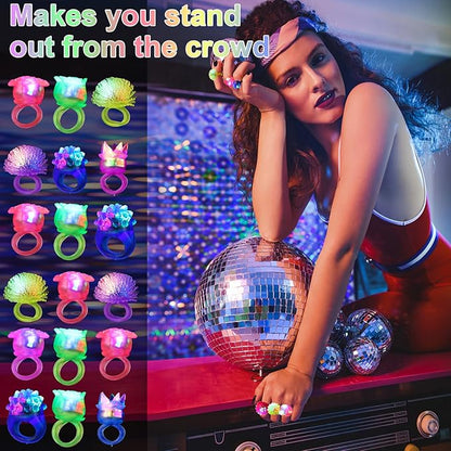 Vinsot 108 Pcs Light up Rings Party Favors LED Flashing Jelly Rings Bumpy Glow in the Dark Rubber Light Blinking Neon Rave Gift for Birthday, Goodie Bags Stuffers, Prizes
