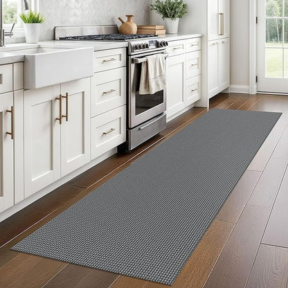 Braided Runner Rug 2x8 Ft Washable Runners for Hallways Non Slip Rubber Backed Kitchen Runners Cotton Entryway Runner Indoor, Woven Floor Carpet for Hall Kitchen Bedroom, Dark Grey/Grey