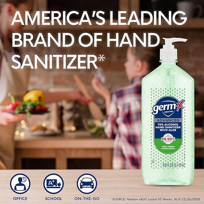 Germ-X Advanced Hand Sanitizer with Aloe and Vitamin E, 1 Liter, Less Drying Moisturizing Gel, No Rinse Formula, Pump Bottle