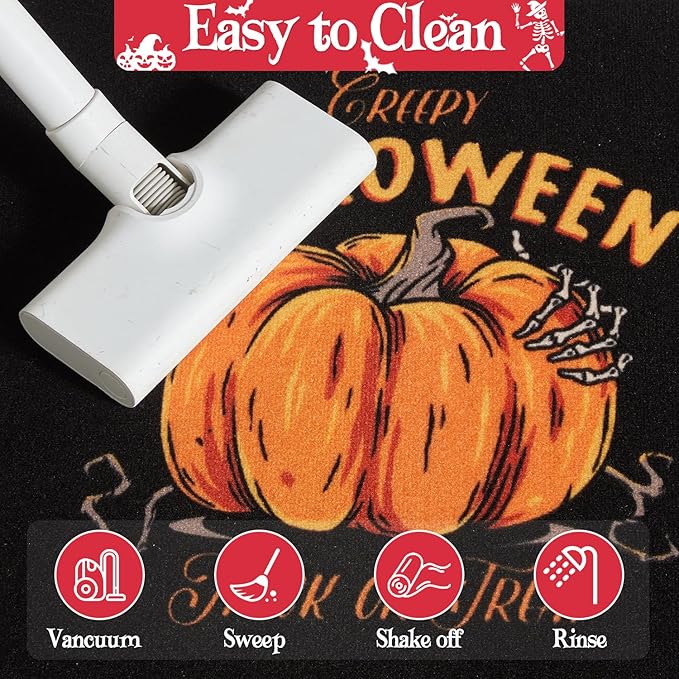 Halloween Door Mat, Halloween Pumpkin Doormat Outdoor Front Door Entrance Absorbent Entry Mat with Non Slip Backing, 24''x36'', Pumpkin Black