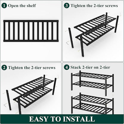 Smiry Shoe Rack, 4 Tier Thick Bamboo Shoe Organizer, Stackable Free Standing Wooden Shoe Storage Shelf for Closet, Entryway, Front Door Entrance, Black