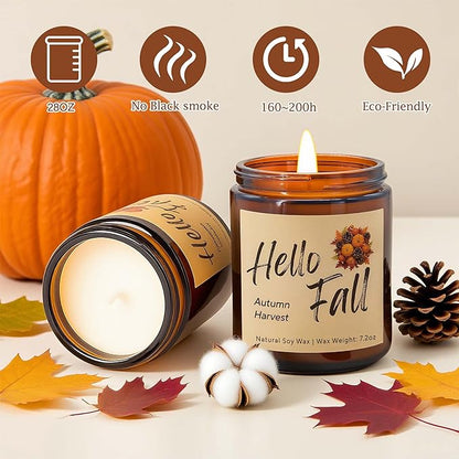 Lihome Fall Candles, Fall Decorations for Home - Fall Gifts for Women, Natural Soy Wax Scented Candles Set(4pcs)