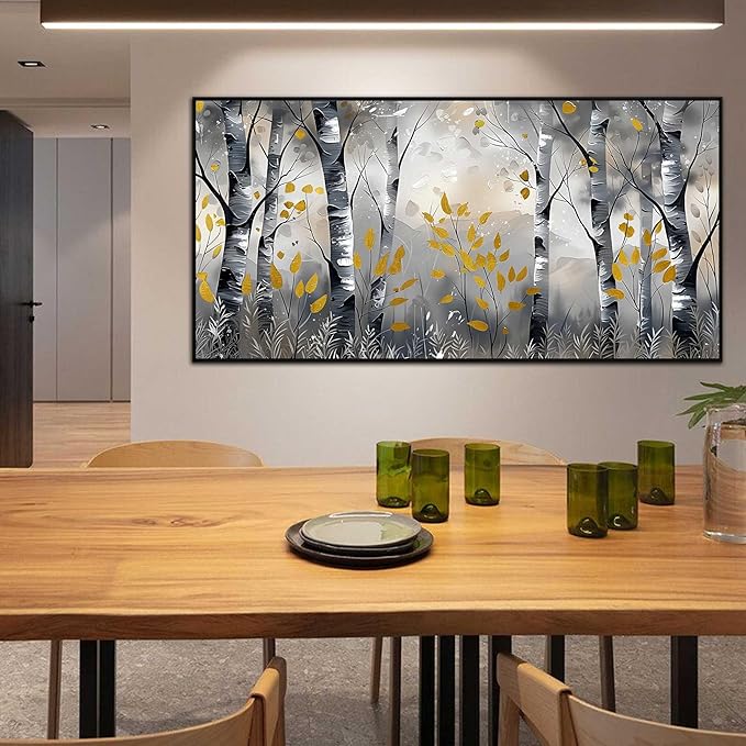 Large Black and White Birch Tree Landscape Canvas Wall Art With Black Wood Frames for Living Room Bedroom Home Office Modern Canvas Prints Framed Wall Art Size 30x60