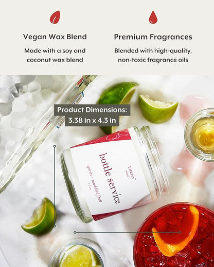 Literie Miami Inspired Scented Candle: Bottle Service - Spirits & Muddled Fruit Scent, 7.5oz, 40 Hour Burn, Vegan Soy & Coconut Blend Candle for Home Decor, Gift for Women & Men