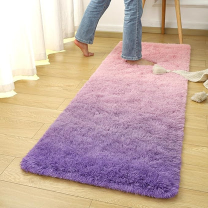 DweIke Luxury Shaggy Runner Rugs for Bedroom, 2x6 Feet Fluffy Runners Carpet for Girls Boys Kids, Non-Slip Extra Comfy Plush Bed Beside Rug for Living Room Nursery Home Decor, Pink and Purple