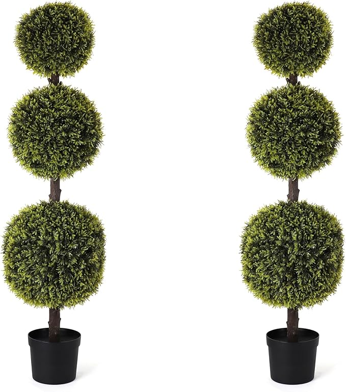 Bornbridge Artificial Yellow Cypress Topiary Ball Tree - Yellow Cypress 4' Ball Tree - Indoor/Outdoor Topiary Trees - Artificial Outdoor Plants - Lifelike Plant (2 Pack)