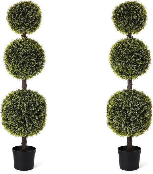 Bornbridge Artificial Yellow Cypress Topiary Ball Tree - Yellow Cypress 4' Ball Tree - Indoor/Outdoor Topiary Trees - Artificial Outdoor Plants - Lifelike Plant (2 Pack)