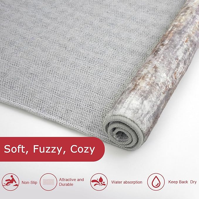 KOZYFLY Kitchen Runner Rug for Hallway Non-Slip Modern Abstract Runner Rug 2x5 Multi Grey, Washable Carpet Runner Laundry Room Mat with Soft Low Pile for Entryway Bathroom Bedroom Kitchen