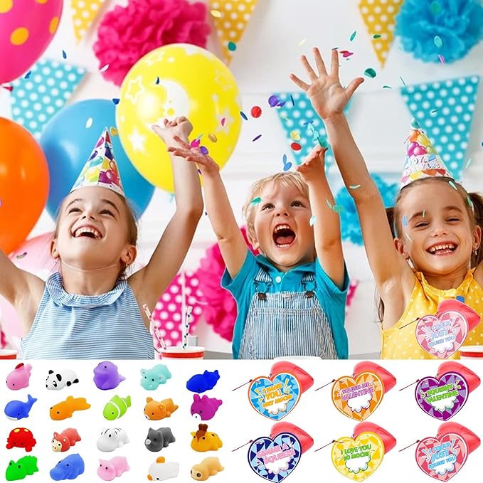 28 Pack Mochi Squishes Valentines Day Gifts for Kids Classroom, Valentines Day Cards for Kids School, Valentines for Class Valentines Exchange Cards Party Favors Classroom Exchange Gift Set