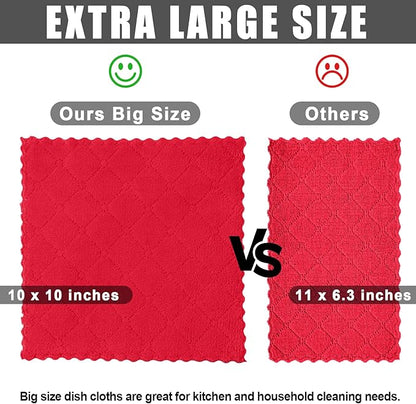 Homaxy 24 Pack Kitchen Dish Cloths (10 x 10 Inches, Red), Super Soft and Absorbent Coral Velvet Dish Towels, Nonstick Oil Fast Drying Microfiber Cleaning Cloth, No Lint Household Dishcloths