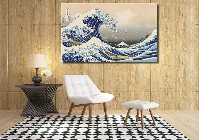 OKEXCKK The Great Wave off Kanagawa by Katsushika Hoki Wall Art Decor, Classic Painting Abstract Seascape Canvas Print Pictures, Modern Japanese Artwork for Bedroom Living Room Decoration - 32"x48"