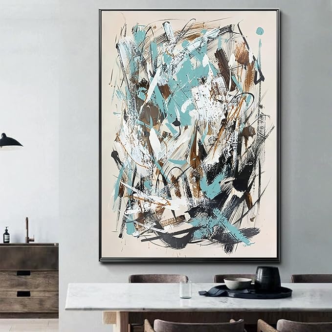 Hand Painted Blue and Black Abstract Oil Painting For Bedroom,Frame Large Wall Art for Office, Modern 3D Artwork For Living Room Home and Office Wall Décor Ready to Hand 28" x 40"