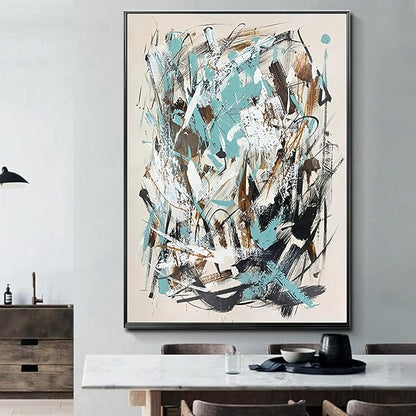 Hand Painted Blue and Black Abstract Oil Painting For Bedroom,Frame Large Wall Art for Office, Modern 3D Artwork For Living Room Home and Office Wall Décor Ready to Hand 28" x 40"